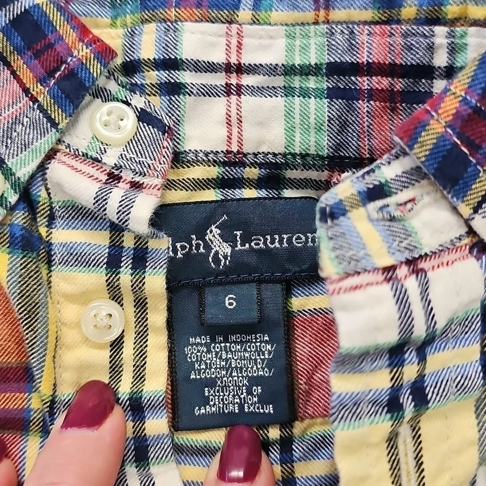 Ralph Lauren Boys Plaid Button Up Long Sleeve Size 6